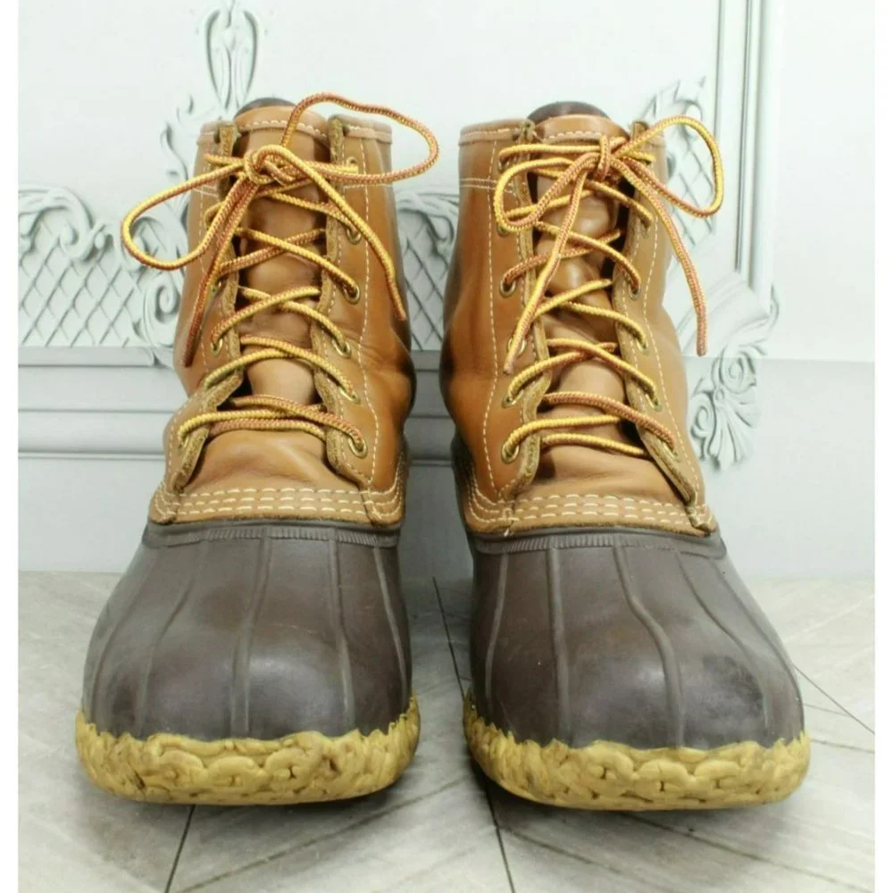 LL Bean Brown Leather Insulated Waterproof Ankle Duck Boots Size 10 M - Picture 4 of 10